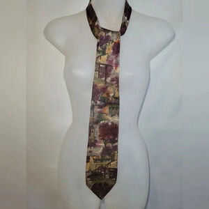 Vintage Guy  Laroche Paris 100% silk brown silver burgundy